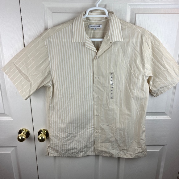 Men's J W Anderson Uniqlo Striped Button Front Shirt Ivory White Size M - Picture 1 of 5